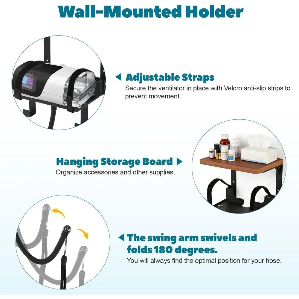 2-Tier Wall Mount Bedside Organizer w/ Rotating Hose Arm & Hooks